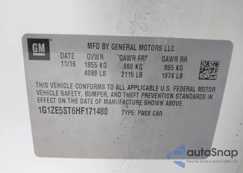 2017 Chevrolet Malibu 1Lt from USA, damaged, VIN 1G1ZE5ST6HF171480